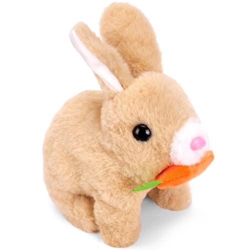 Asslye Elektrischer Osterhase Plüschtier, Interaktives Kaninchen mit Geräuschen & Beweglichen Ohren, Hüpfendes Spielzeug für Ostergeschenk, Krabbelnder Stoffhase für Kinder ab 1 2 3 Jahre