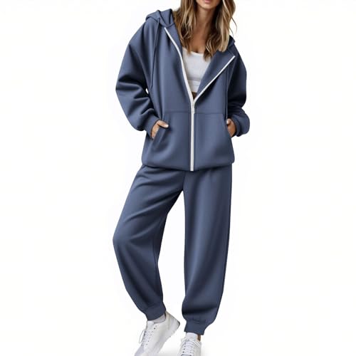 RLEHJN Jogginganzug Damen Große Größen Hausanzug Mit Kapuze Kuschelig Langarm Trainingsanzug Baggy Sweatshirt und Lose Jogginghose Elegant Homewear Set Sportlicher Freizeitanzug für Sport Fitness