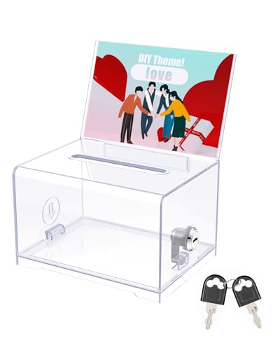 Uniclife Acryl Spendenbox mit Schloss und Schildhalter Klarer Stimmzettelkasten Schlitz Kunststoff-Vorschlagsbox Aufbewahrungsbehälter für Fundraising Abstimmung Tipp Sammlung, 15,7 x 12 x 10,2 cm