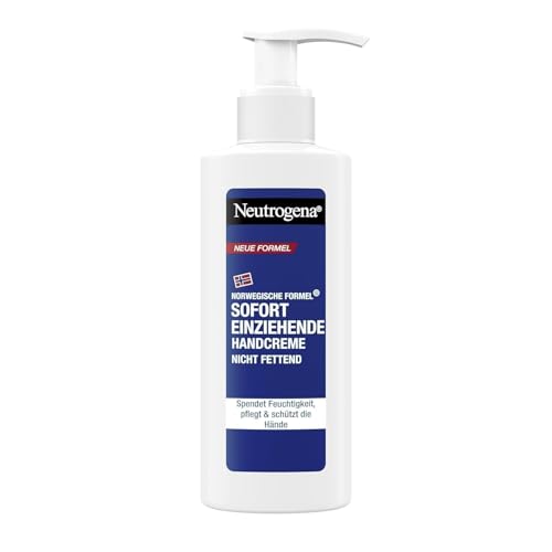 Neutrogena Sofort einziehende Handcreme, leichte und nicht fettende Feuchtigkeitscreme mit Glycerin + Vitamin E bei trockenen, rissigen Händen, im praktischen Handcreme Spender 150 ml