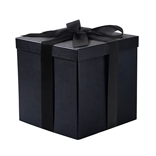 RUSPEPA Mittlere Geschenkbox Zum Geburtstag Mit Deckel, Schleife Und Seidenpapier, Faltbare Geschenkbox – 1 Stück, 23 X 23 X 23 cm, Schwarz