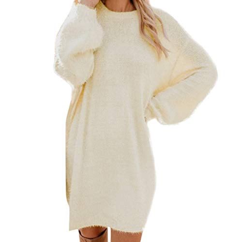 Strickkleid Damen Winter, Oversize Pulloverkleid Damen Elegante Winterkleid Langarm Herbst Winter Pullover Lang Herbstkleid Einfarbig Sweatkleid Knielang Warm Strickkleider Rundhals Winterkleider