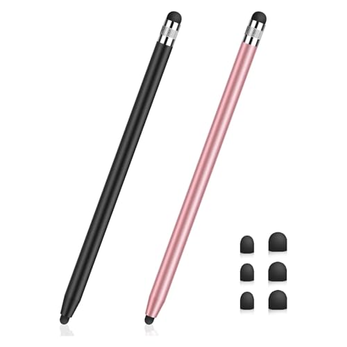 Tablet Stift MEKO 2 Pack Touchscreen Stift 2 in 1 Gummi Stylus Touch Pen für alle Handys/Tablets Switch, iPhone i-Pad Air/Pro/Mini, Samsung, Huawei, Xiaomi usw. Schwarz+Rose Gold