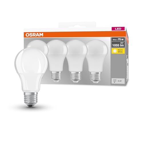 OSRAM LED Base Classic A, Sockel: E27, Nicht Dimmbar, Warmweiß, Ersetzt eine herkömmliche 75 Watt Lampe, Matt, 4-er Pack