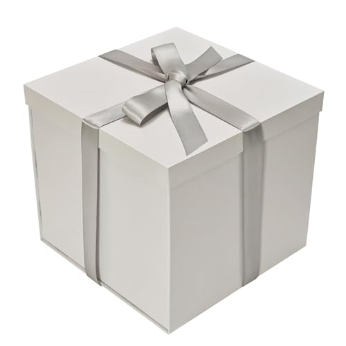 Tekhoho Weiß Geschenkbox 22x22x20,5cm, Premium Geschenkboxen für Geschenke mit Deckel und Geschenkband für Valentinstag, Weihnachten, Hochzeit, Geburtstag, Geschenkverpackungen, karierte Innenfutter