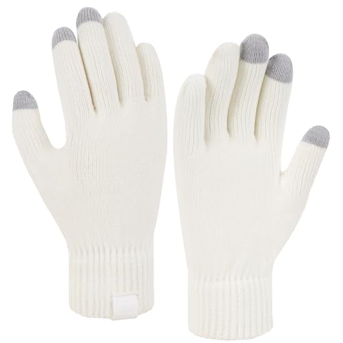 Bequemer Laden Winter Warm Damen Handschuhe Chenille Touchscreen Winterhandschuhe Strickhandschuhe mit Elastisch Manschette Frauen Geschenk, Weiß