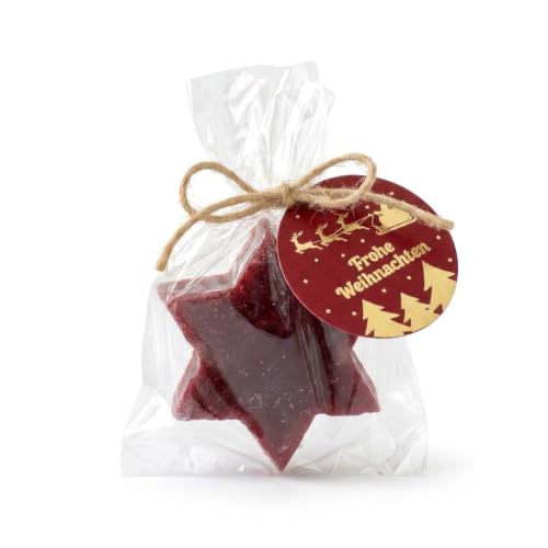 Handgemachte Weihnachtsseife Gastgeschenk Weihnachten Sternseife Bratapfel 20g, kleine Weihnachtsseife, Wichtelgeschenk Nikolaus für Mitarbeiter Kunden Kollegen Familie, Frohe Weihnachten
