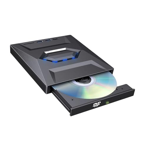7-in-1 Externes Blu-Ray-Laufwerk, USB 3.0/Type-C Tragbarer BD/DVD/CD-Brenner, Lesegerät mit USB-Hub, SD/TF-Kartenleser, 6 x Blu-ray-Laufwerk für Laptop, Desktop-PC (schwarz)