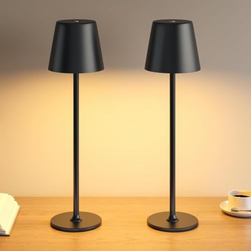 UPXNBOR LED Tischlampe Kabellos 2er Set, Metall Tischlampe Outdoor & Indoor