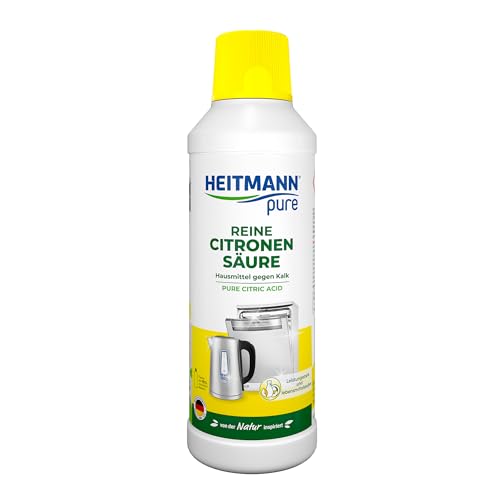 HEITMANN pure Reine Citronensäure | Flüssiger Bio-Entkalker für Küche & Bad | Effektiv gegen Kalkablagerungen | 100% natürliche Inhaltsstoffe | Lebensmittelsauber | 500 ml