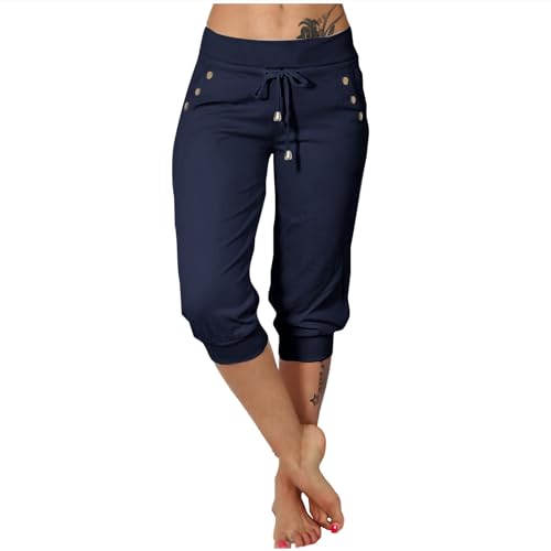 EMATOP Jogginghose Damen 3/4 Lang Baumwolle Sporthose Casual Capri Hose Leicht Einfarbig Laufhose Sport Sommer Sweathose Elegant Bequem Sommerhose mit Taschen Freizeithose Trainingshose Outdoor