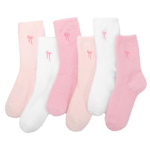 Newofview 6 Paar Damen Thermosocken mit Schleife Dicke Weiche Socken Kuschel Kuschelige Socken Weihnachtssocken Geschenk für Frauen