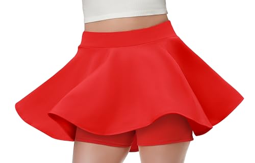 Rock Damen Sommer Große Elastizität Casual Basic Röcke A-Linien Hohe Taille Hosenrock Leichtgewicht Skater Rock mit Hose Drunter Versatile Minirock Tennisrock Rot XS