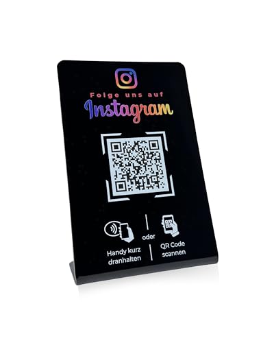 Aufsteller/Schild für Instagram mit QR-Code und NFC (16,5 x 10,5cm) - schwarz