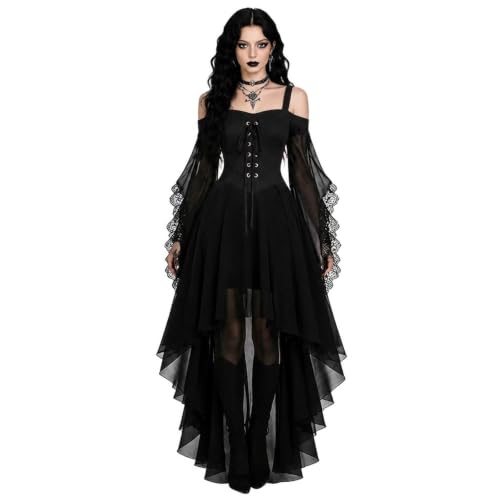 Halloween Kostüm Damen Gothic Kleidung Vampir Kleid Retro Kleid Trompetenärmel Renaissance Mittelalter Kostüme Halloween Fasching Karneval Kostüm Vintage für Damen