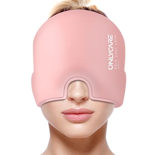 ONLYCARE Mütze Migräne Relief Cap, Headache Relief Hat Kühlmaske Kühlmütze Kopfschmerzen Maske Kühlhaube Kappe Kühlpads Gel zur Linderung von Migräne (Pink)
