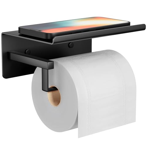 Klopapierhalterung Toilettenpapierhalter Ohne Bohren Klopapierhalter Schwarz - Klorollenhalter,Toilettenpapierhalter Selbstklebend,Toilettenpapierhalter Mit Ablage,Wc Papier Halterung