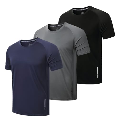 ZENGVEE 3er Pack Sport Tshirts Herren Funktionsshirt Schnelltrocknend Atmungsaktive Fitness Trainingsshirt Herren Laufshirt Kurzarm(0426-Black Grey Navy-M)