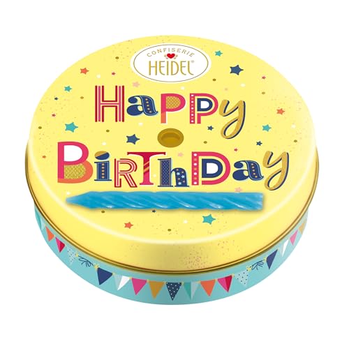 Heidel Geburtstagsversüßer 64g, Premium Milchschokoladen-Pralinen mit Kerze in dekorativer Metalldose, Ideal als Geburtstagsgeschenk