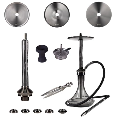 Adina Hookah Motion Shisha Komplett-Set I 20+ Blow-Off Varianten I 58 cm Edelstahl & Epoxidharz I Glas Bowl I 2 Tauchrohre I Farbe: Black/Mint oder Black/Black (Black/Black)