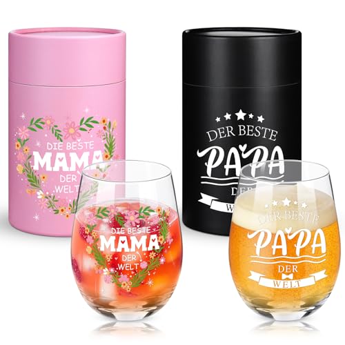 FHzytg Geschenke für Mama Papa Weinglas Set für Eltern, (535ml) Beste Geschenk Whisky Weinglas für Vatertag Muttertag Geburtstag, Beste Mama Papa Der Welt