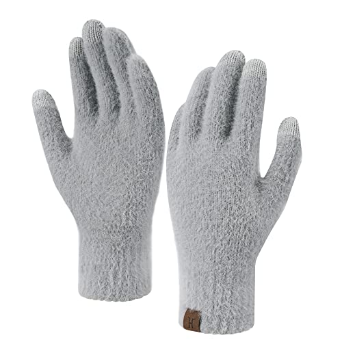 ZASFOU Damen Winter Touchscreen Handschuhe Nerzsamtimitat Elastische Warme Winterhandschuhe für kaltes Wetter,Grau