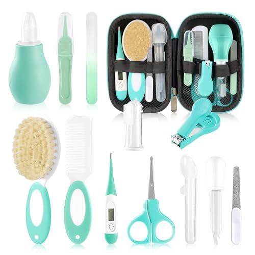 WXA Baby Healthcare and Grooming Kit with Nail Clippers, Scissors, Infant Grooming Kit for Newborns (18 in 1, Green)