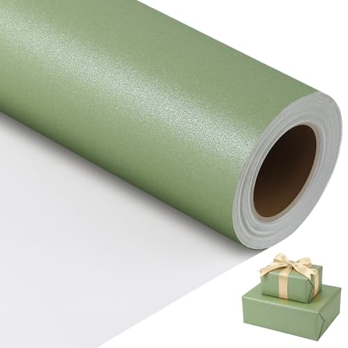 woric 43cm x 12m Geschenkpapier Salbeigrün Rolle, Geschenkpapier Einfarbig Perlglanz Geschenkpapierrolle für Kommunion Konfirmation Taufe Hochzeit Geburtstag
