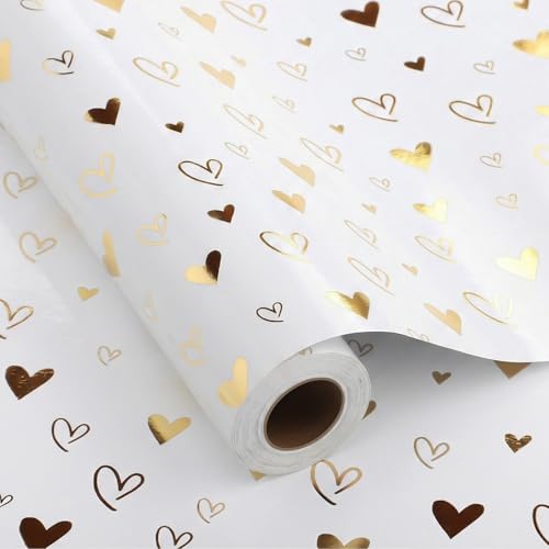 woric 43cm x 12m Geschenkpapier Rolle Herz-Design, Geschenkverpackung Papier Wrapping Paper für Kommunion Geburtstag Hochzeit Jubiläum Muttertag