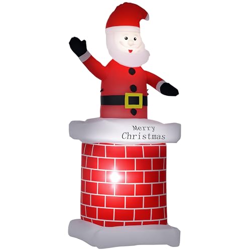 HOMCOM Aufblasbarer Weihnachtsmann mit Schornstein 210 cm Beleuchtet
