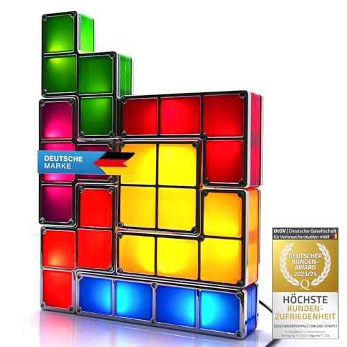 GOODS+GADGETS Tetris Lampe Stapelbare LED Tischleuchte Stimmungslicht Retro Tetrislampe Leuchte Bausteine