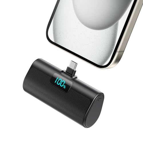 Mini Powerbank 5200mAh, Klein Power Bank USB C PD Externer Akku, Compact LCD Digitalanzeige Akkupack Kompatibel mit iPhone 15/16/17 Serie, Samsung S25/24 Serie, Note, Huawei, iPad-Schwarz