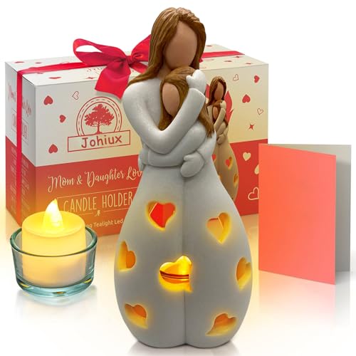 Johiux Geschenk Mama Kerzenhalter Geschenk zum Muttertag,Mutter und Tochter Kerzenhalter mit LED Kerze Geburtstagsgeschenk für frauen,Muttertag,Weihnachten, Neujahr,Geburtstag Geschenk für Mama.