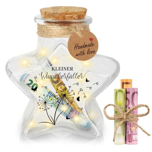 Giftota Wunscherfüller Geldgeschenk, LED Flaschenlicht Sternform mit Korken, Glück verschenken für Geburtstag Taufe Konfirmation Jugendweihe Weihnachten, Lustige Geldgeschenk für Männer Frauen