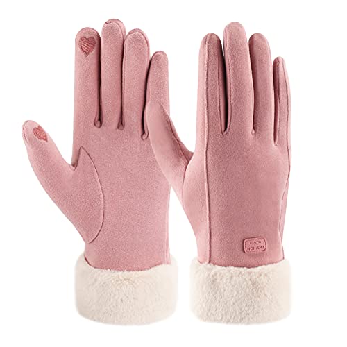ZASFOU Damen Winter Warm Touchscreen Handschuhe mit Fleece Gefütterte Strick winterhandschuhe für Kaltes Wetter,Rosa,L