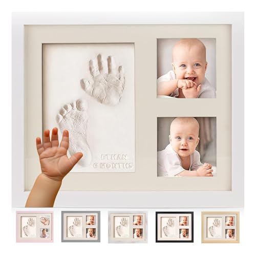 Bubzi Co Handabdruck Fußabdruck Baby Fotorahmen Set für Neugeborene Mädchen Jungen, Gerahmte Bilder Baby Geschenk, Fotoalbum Baby, Andenkenbox, Wanddekoration für Zimmer Kinderzimmer (White)