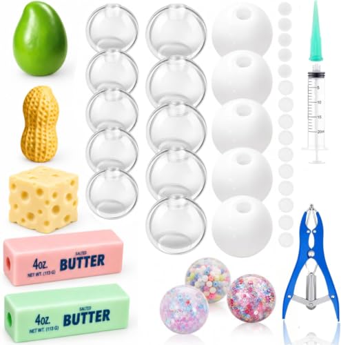 20PCS Squishy selber Machen Set, DIY Squishy Making Kit Bastelset mit Käse Butter Mango Erdnuss Squishies Hüllen, ASMR Stressball Maker Kit mit Verschlussstopfen, Luftpumpe und Expander Werkzeug