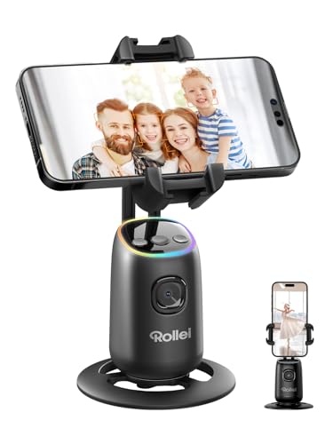 Rollei Easy Creator Desktop mit AI Tracking Automatischer Gesichtsverfolgung Handy Stative 360 Video Stabilisator mit Eingebautem Akku für Tiktok Live Streaming, Handy-Stative-Tripod-Smartphone
