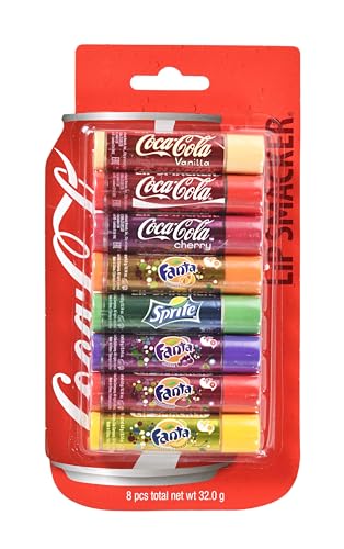 Lip Smacker Coca Cola Party Pack, Set mit 8 Lippenbalsamen mit Originalen Geschmacksrichtungen von Coca-Cola, Fanta und Sprite