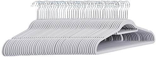 Amazon Basics Anzug-Kleiderbügel, beflockt, mit Krawattenbügel, Hellgrau, 50er-Pack