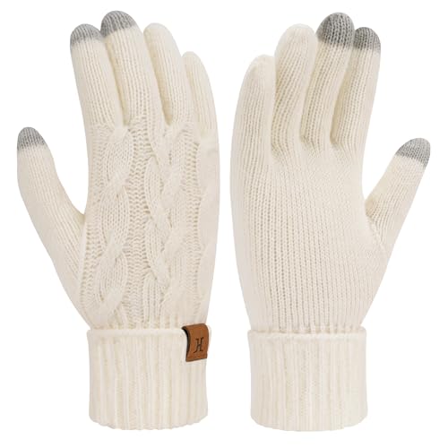 ZASFOU Damen Winter Touchscreen Handschuhe Warm Zopfmuster Winterhandschuhe Thermo Faltbare Manschette Strickhandschuhe für Frauen Geschenk