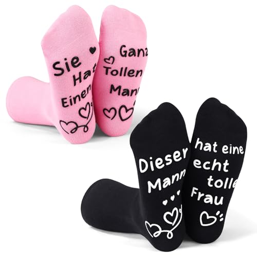 Utensilsto 2 Paar Pärchen Lustige Socken Hochzeitstag Geschenke für Frauen Männer Partner Freundin Jahrestag Valentinstag Geburtstagsgeschenk(Rosa, Schwarz)