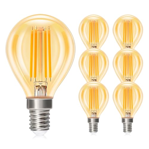 Dehobo E14 LED Warmweiss - Glühbirne E14 Vintage Lampe - 2700K 4W 380 Lumen Birnen - Filament Glühlampen Bernstein Glühen 360° Abstrahlwinkel - Nicht Dimmbar 6 Stück
