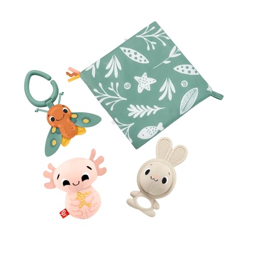 Fisher-Price Baby Sensorische Erlebnisse Geschenkset mit feinmotorischen Aktivitäten für Neugeborene, 4 Teile, HRB17