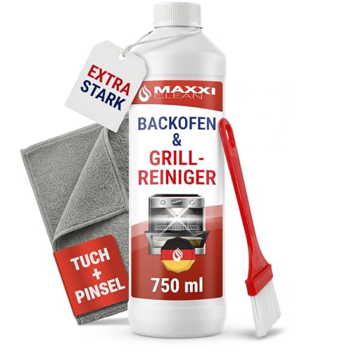 Maxxi Clean 1 x 750 ml + Pinsel + Microfasertuch I Backofen und Grillreiniger Gel Paste I extrastarker Fettlöser I entfernt Verkrustungen ohne Schrubben I Backofen Herdplatte Grill I Made in Germany