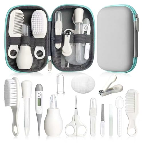 Qunlions life Baby Gesundheitswesen und Pflegeset, Säuglingssicherheitspflege Set mit Haarbürste, Kamm, Nagelknipser, Baby Essentials Kit für Neugeborene Mädchen Jungen (Grau14 in 1)