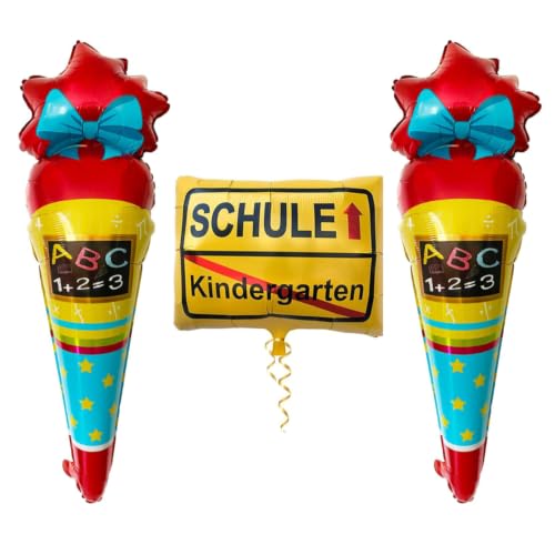Oblique Unique® 3er Set Folienballon 2x Zuckertüte + Kindergarten/Schule Ortsschild Ballon Hänge Deko für Schuleinführung Einschulung Schulanfang