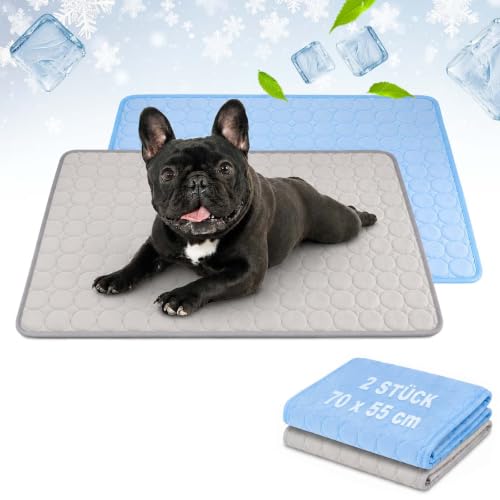 Qibivfo 2 Stück 70x55 cm Kühlmatte für Hunde & Katzen, Selbstkühlende Hundematte & Kühldecke für Haustiere, Ungiftiges, waschbares Kühlkissen, Kühlmatte Hund Sommer für Zuhause AUT Outdoor (≤15 kg)