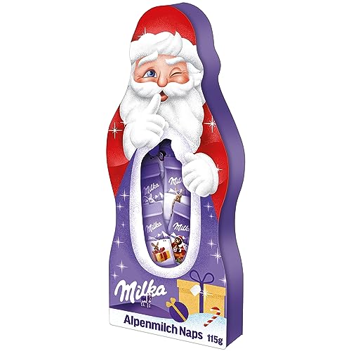 Milka Naps Weihnachtsmann gefüllt mit zarten Alpenmilch-Schokotäfelchen – liebevolles Nikolaus-Geschenk – 115g