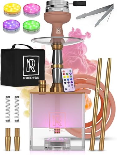 M. ROSENFELD Shisha Set Komplett to Go mit Tasche & Premium Zubehör – Kopf Set mit HMD, Mundstück, Aluminium Tauchrohr, Diffusor & Acryl Bowl Yadosquare Roségold